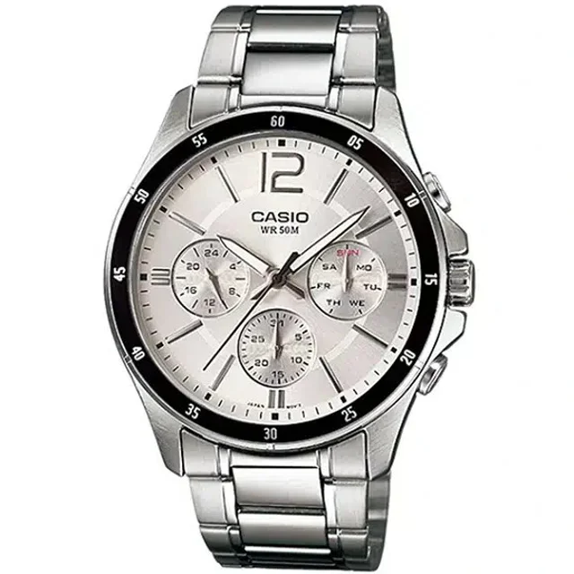 ساعت مچی مردانه Casio مدل MTP-1374d-7A | بند استیل با صفحه سفید| سه موتور فعال