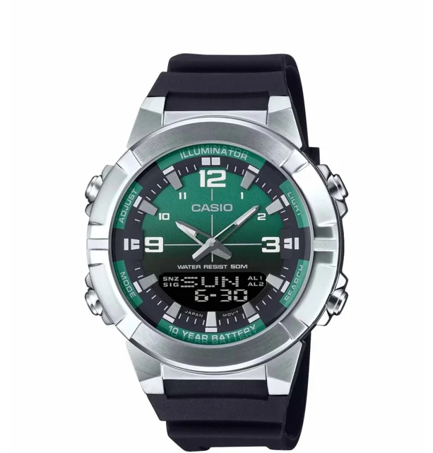 ساعت مچی مردانه Casio مدل AMW-870A-3A | بند رزینی مشکی و صفحه سبز اسپرت