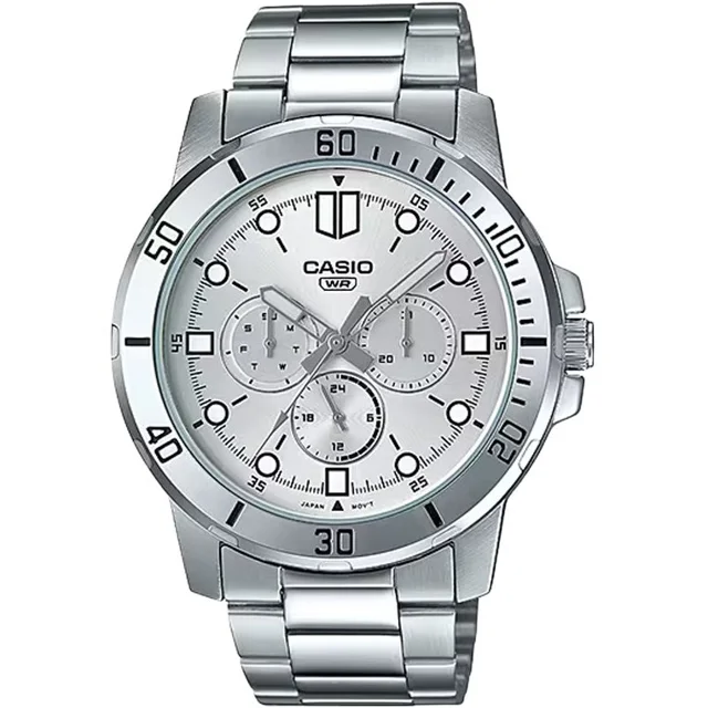ساعت مچی مردانه کاسیو Casio MTP-VD300D-7E | بند استیل ضدزنگ، صفحه سیلور، ۳ موتور فعال