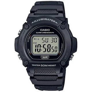 ساعت مچی Casio مدل W-219H-1A | بند رزینی مشکی،صفحه خاکستری، دیجیتال | اسپرت و مقاوم