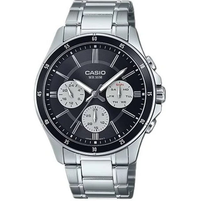 ساعت مچی مردانه Casio مدل MTP-1374d-1A3VDF | بند استیل با صفحه مشکی سفید| سه موتور فعال