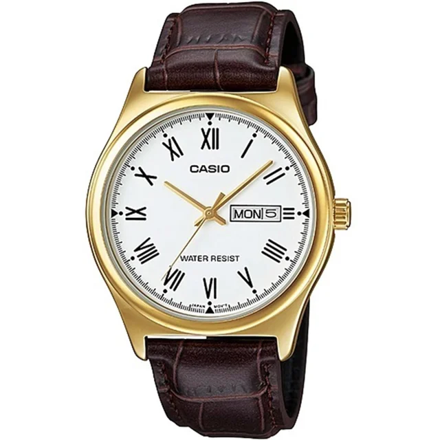 ساعت مچی مردانه کاسیو Casio MTP-V006GL-7B | بند چرمی مشکی، صفحه سفید، قاب طلایی کلاسیک و رسمی