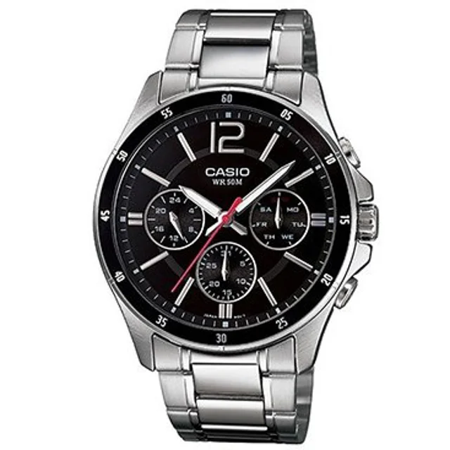 ساعت مچی مردانه Casio مدل MTP-1374d-1AVDF | بند استیل با صفحه مشکی| سه موتور فعال
