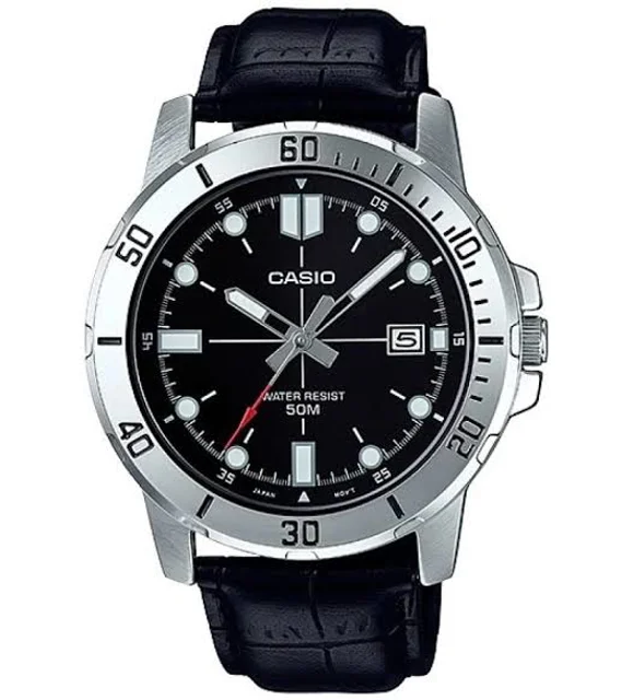 ساعت مچی مردانه کاسیو Casio MTP-VD01L-1E – بند چرم مشکی، صفحه مشکی، کلاسیک روزمره