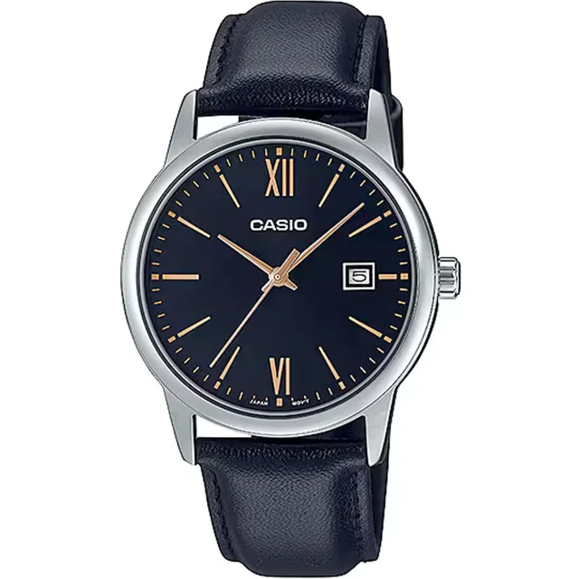 ساعت مچی مردانه کاسیو Casio MTP-V002L-1B3 | بند چرمی مشکی، صفحه مشکی طلایی کلاسیک و رسمی