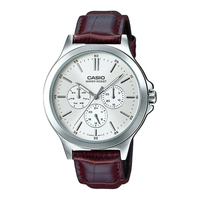 ساعت مچی مردانه کاسیو Casio MTP-V300L-7A | بند چرمی قهوهای، صفحه سفید مینیمال و کلاسیک