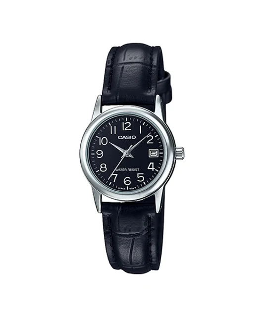 ساعت مچی زنانه Casio مدل LTP-V002L-1B | بند چرم مشکی و صفحه مشکی کلاسیک