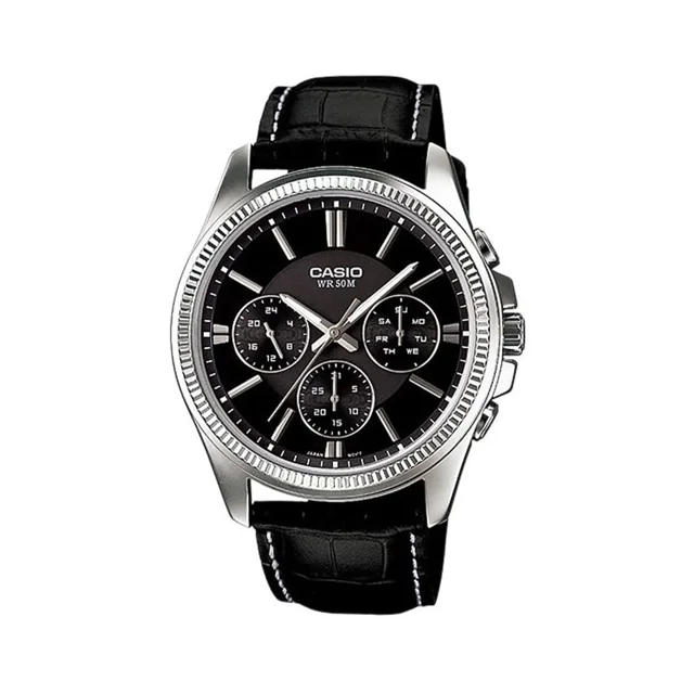 ساعت مچی مردانه Casio مدل MTP-1375L-1AVDF | بند چرمی مشکی با صفحه مشکی| سه موتور فعال