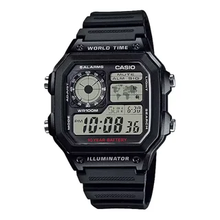 ساعت مچی مردانه Casio مدل AE-1200WH-1AV | بند رزینی مشکی، دیجیتال | چند زمانه و مقاوم