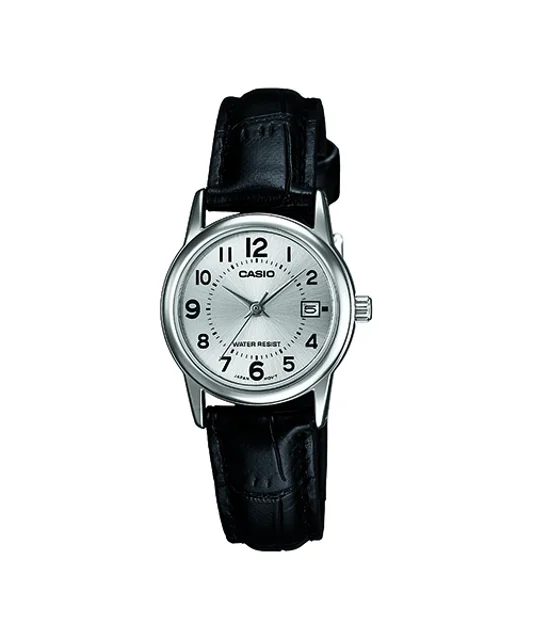 ساعت مچی زنانه Casio مدل LTP-V002L-7B | بند چرم مشکی و صفحه سفید کلاسیک